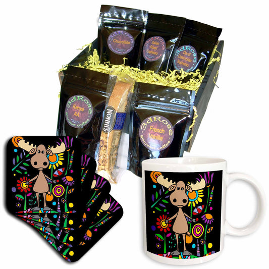 3dRose Funny Cute Moose in Colorful Flower Garden Nature... - Coffee Gift Baskets (cgb_325769) - Coffee Gift Basket - Coffee Gift Basket