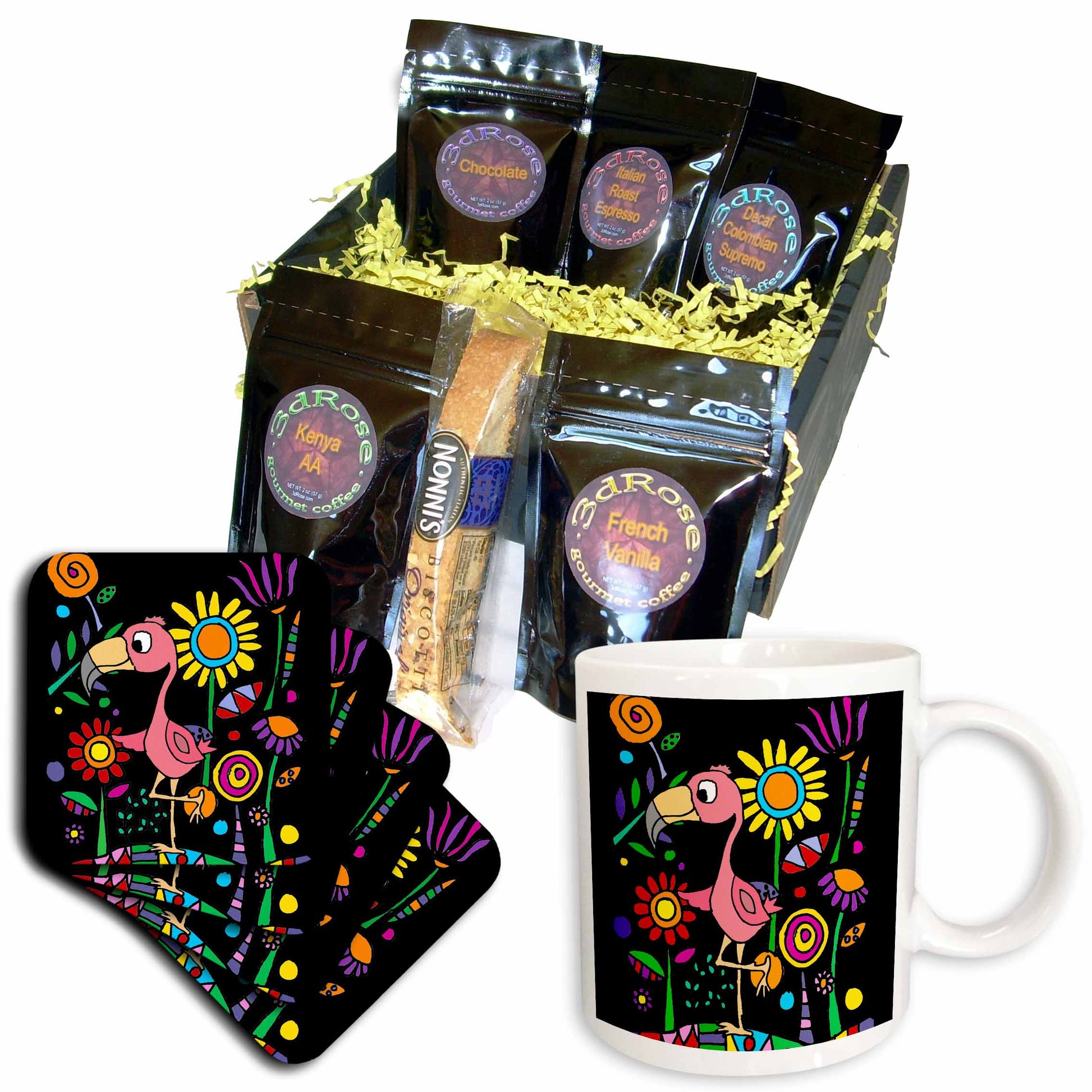 3dRose Funny Cute Pink Flamingo in Colorful Flower Garden Nature... - Coffee Gift Baskets (cgb_325770) - Coffee Gift Basket - Coffee Gift Basket