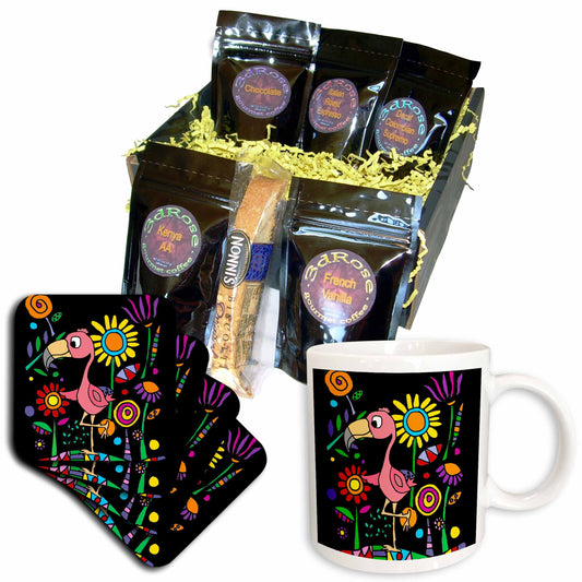 3dRose Funny Cute Pink Flamingo in Colorful Flower Garden Nature... - Coffee Gift Baskets (cgb_325770) - Coffee Gift Basket - Coffee Gift Basket