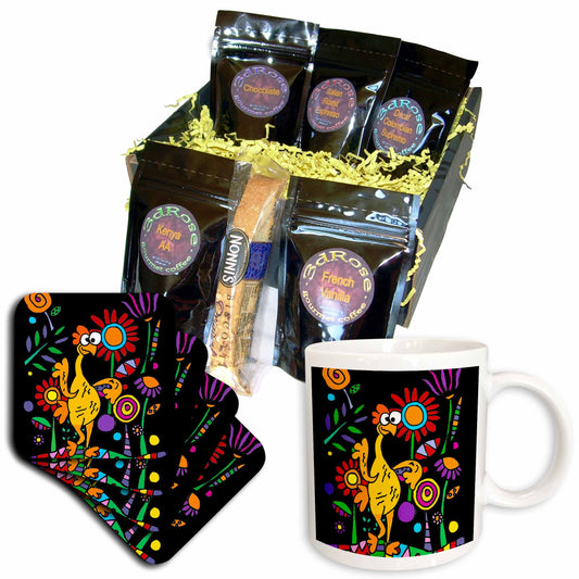 3dRose Funny Cute Rubber Chicken in Colorful Flower Garden... - Coffee Gift Baskets (cgb_325772) - Coffee Gift Basket - Coffee Gift Basket