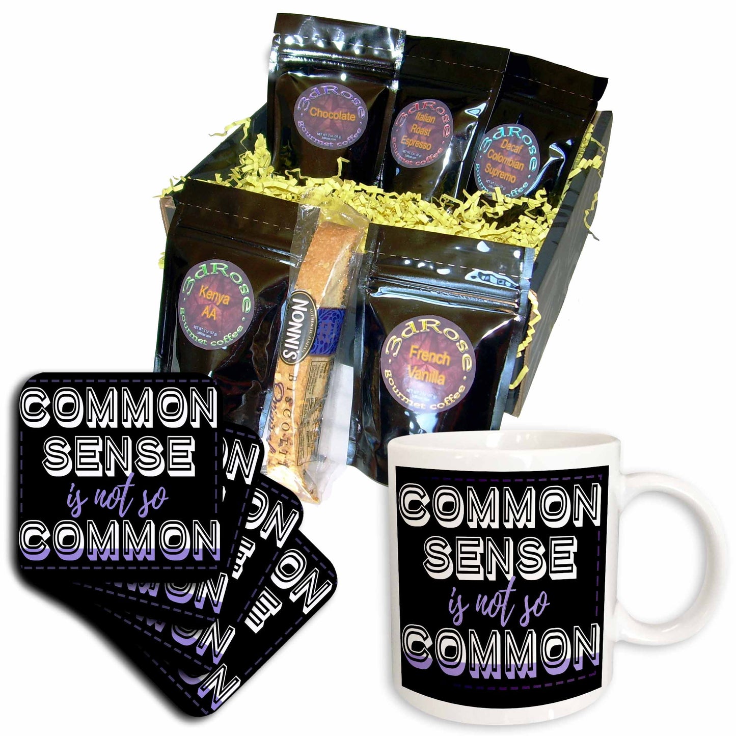 3dRose Common Sense is Not So Common, Quote - Coffee Gift Baskets (cgb_325897) - Coffee Gift Basket - Coffee Gift Basket