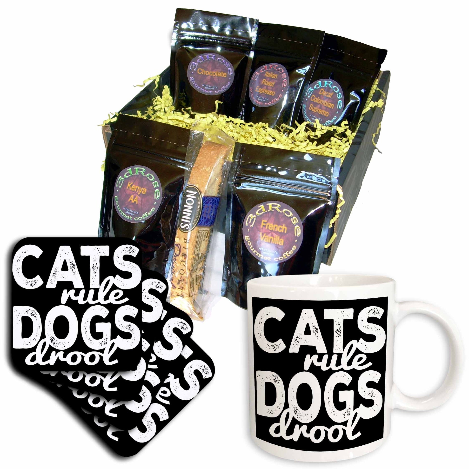 3dRose Cats Rule Dogs Drool - Coffee Gift Baskets (cgb_325900) - Coffee Gift Basket - Coffee Gift Basket