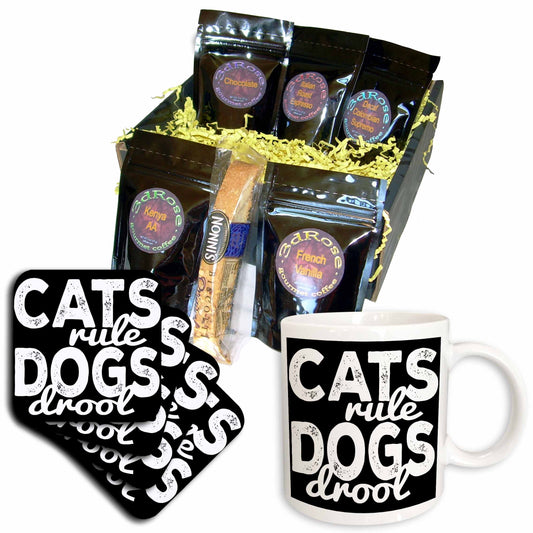 3dRose Cats Rule Dogs Drool - Coffee Gift Baskets (cgb_325900) - Coffee Gift Basket - Coffee Gift Basket