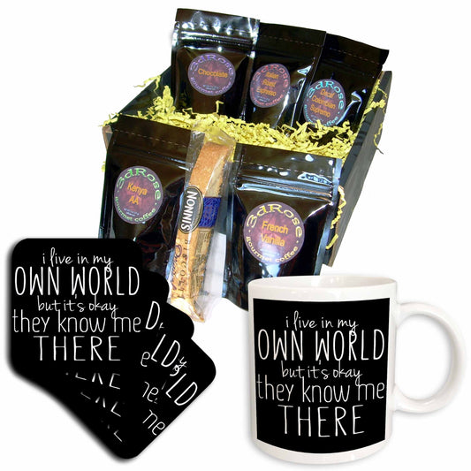 3dRose I Live in My Own World But Its Okay They Know Me Here - Coffee Gift Baskets (cgb_325927) - Coffee Gift Basket - Coffee Gift Basket