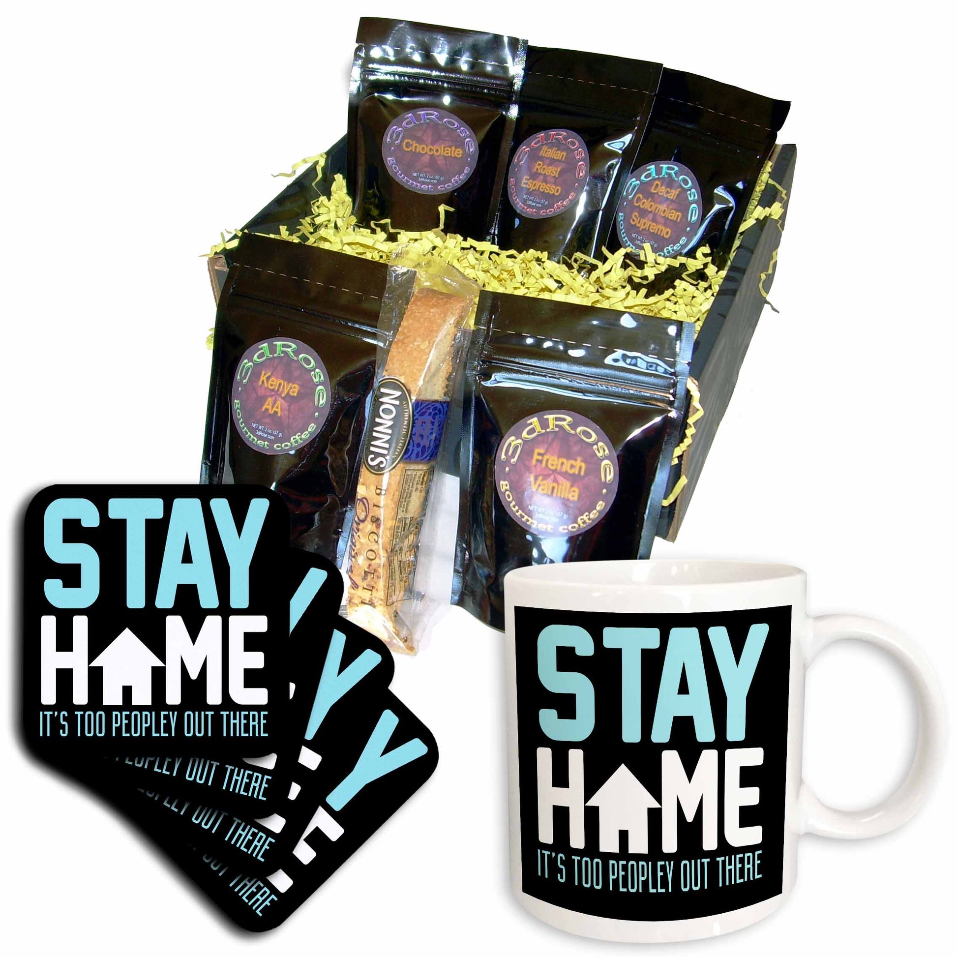 3dRose Stay Home Its Too Peopley Out There - Coffee Gift Baskets (cgb_325965) - Coffee Gift Basket - Coffee Gift Basket
