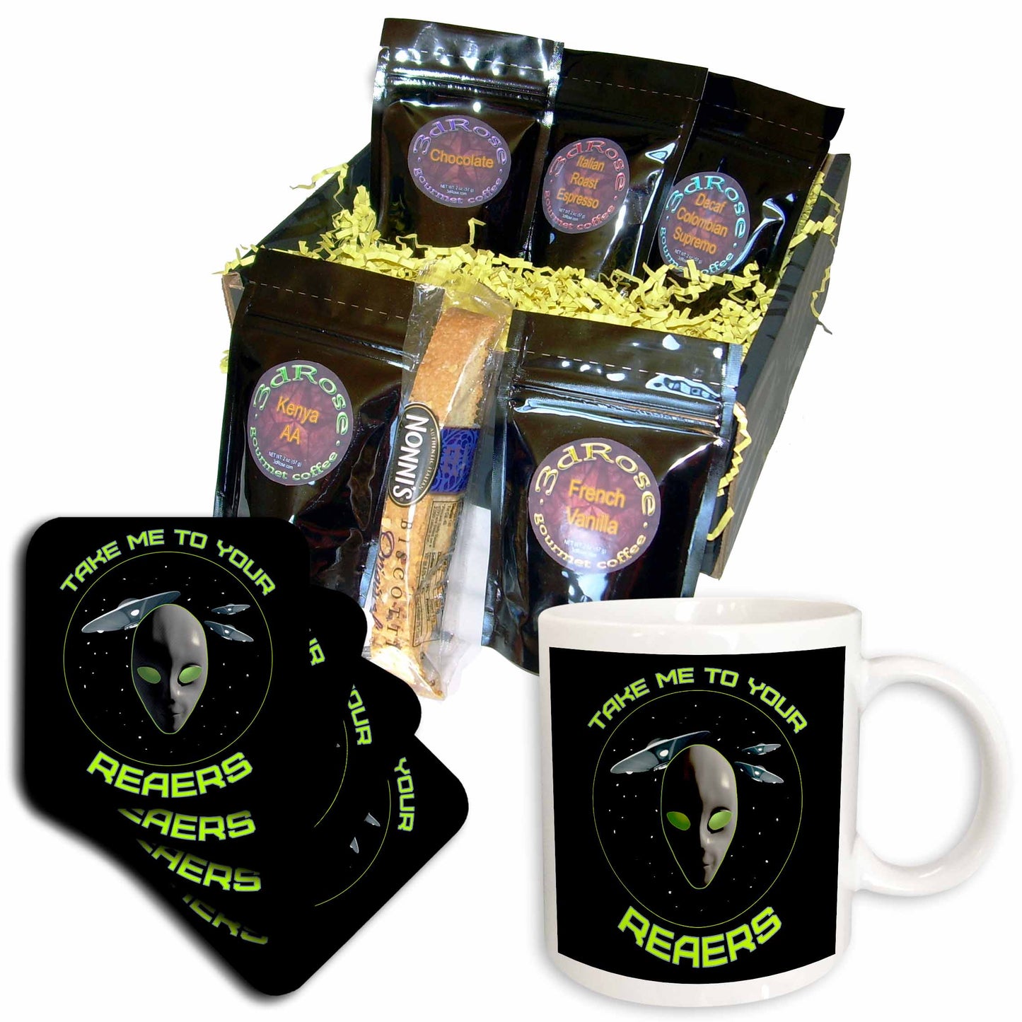 3dRose Funny Science Fiction Writer Joke Take Me to Your Readers... - Coffee Gift Baskets (cgb_326012) - Coffee Gift Basket - Coffee Gift Basket