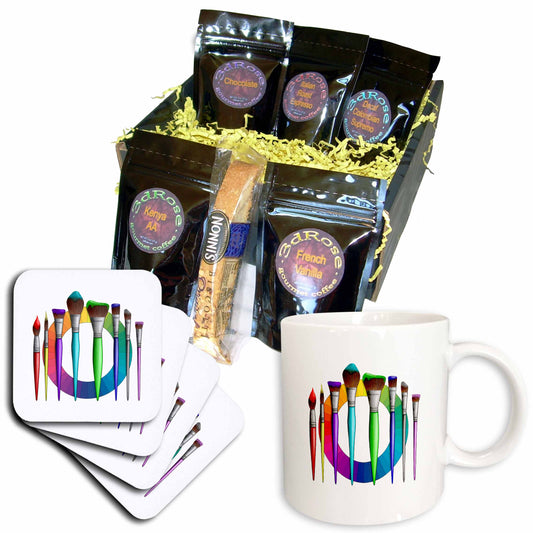 3dRose A Collection of Artist Brushes with a Color Wheel. - Coffee Gift Baskets (cgb_326019) - Coffee Gift Basket - Coffee Gift Basket