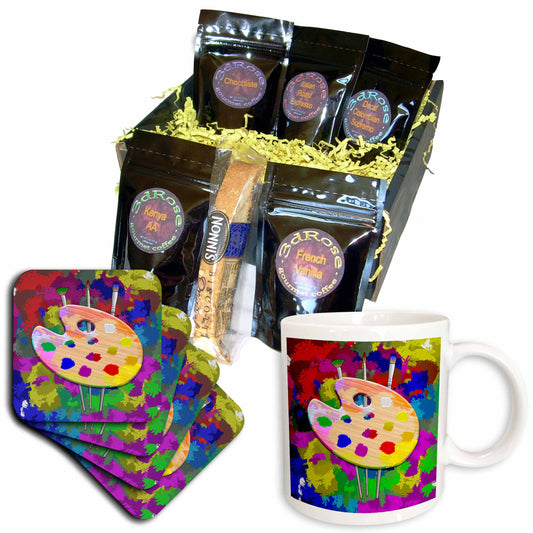 3dRose Colorful Artist Palette and Brushes for Favorite Painter... - Coffee Gift Baskets (cgb_326021) - Coffee Gift Basket - Coffee Gift Basket