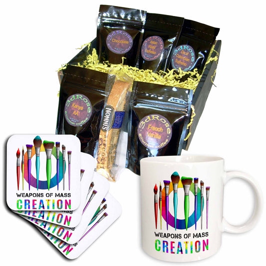 3dRose Funny Artist Pun Weapons of Mass Creation Artist Brushes. - Coffee Gift Baskets (cgb_326022) - Coffee Gift Basket - Coffee Gift Basket