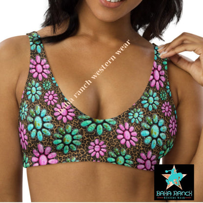 Baha Ranch Yeehaw Pink Turquoise Cowgirl Bikini Top - - Swim Wear