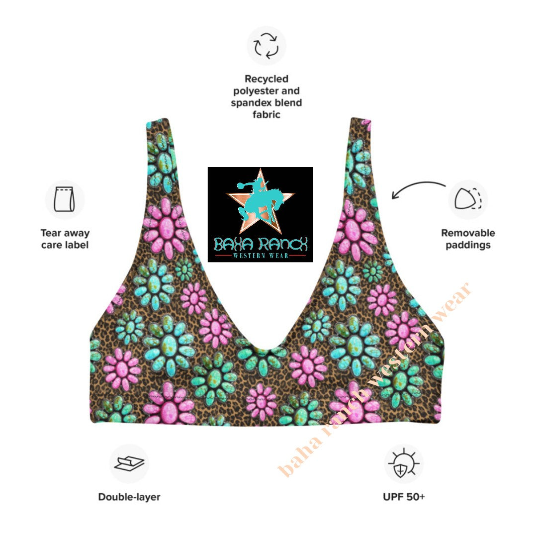 Baha Ranch Yeehaw Pink Turquoise Cowgirl Bikini Top - - Swim Wear