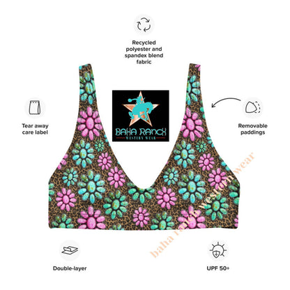 Baha Ranch Yeehaw Pink Turquoise Cowgirl Bikini Top - - Swim Wear