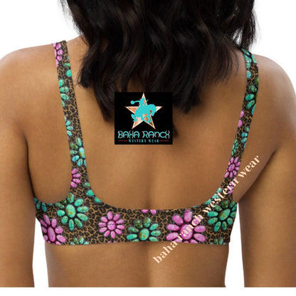 Baha Ranch Yeehaw Pink Turquoise Cowgirl Bikini Top - - Swim Wear