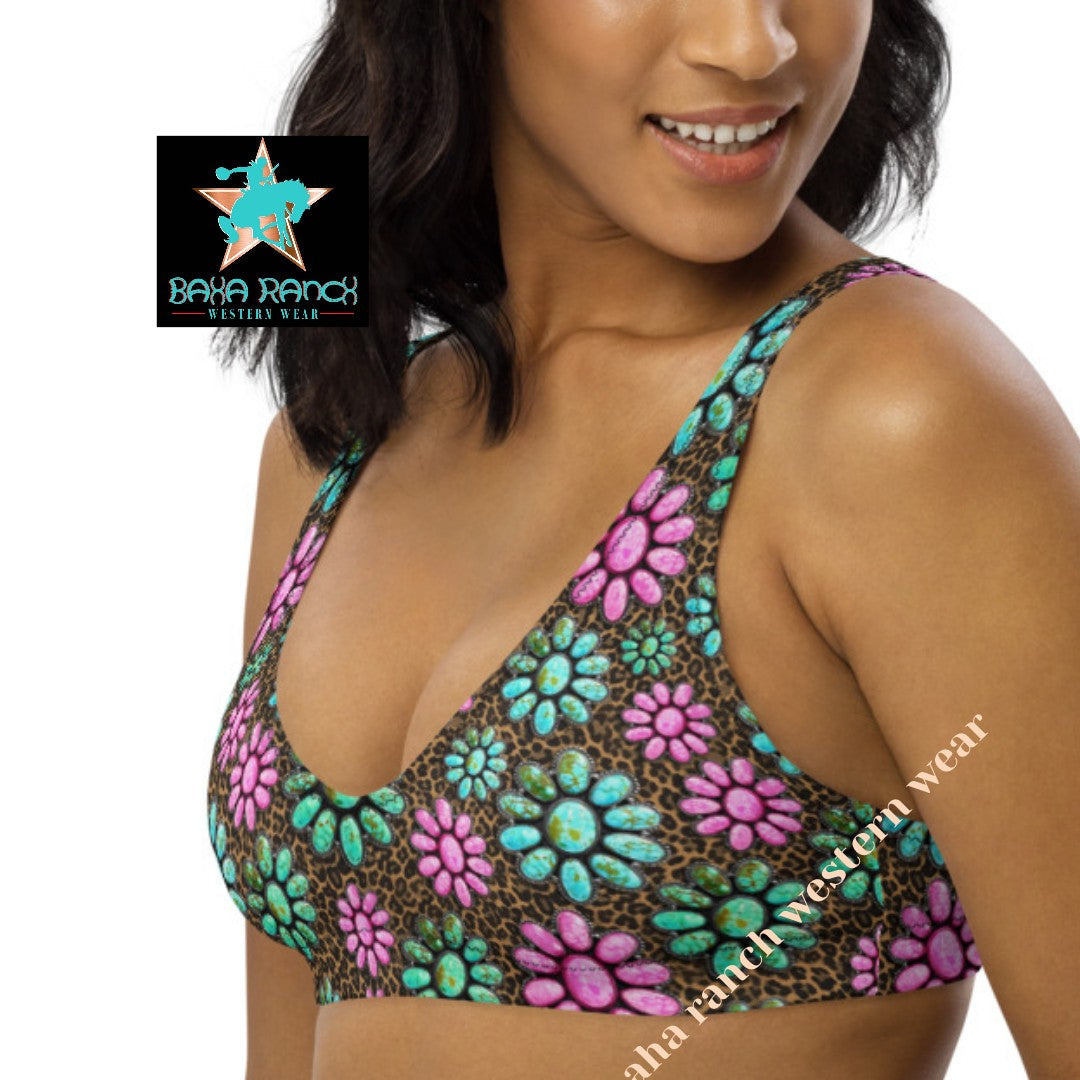 Baha Ranch Yeehaw Pink Turquoise Cowgirl Bikini Top - - Swim Wear
