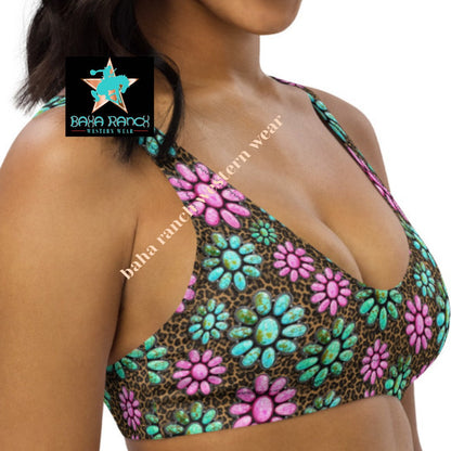 Baha Ranch Yeehaw Pink Turquoise Cowgirl Bikini Top - - Swim Wear