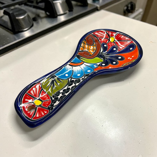 Colorful Mexican Talavera Utensil Rest Handmade Spoon Rest - - Talavera Spoon Rest