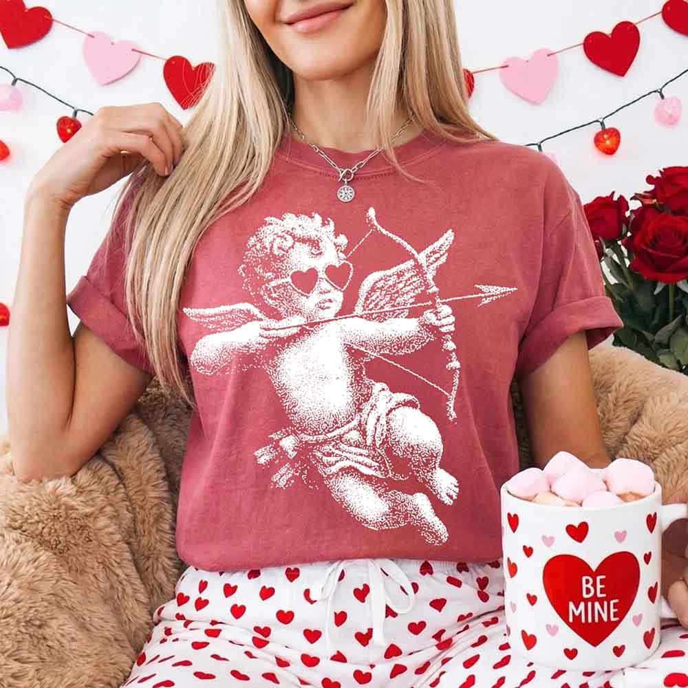 Comfort Colors Halftone Cupid V-Day Tee – Pixel Art Valentine T-shirt - Crimson - T-shirts
