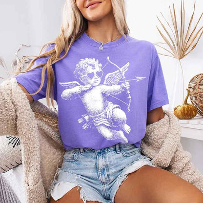 Comfort Colors Halftone Cupid V-Day Tee – Pixel Art Valentine T-shirt - Violet - T-shirts