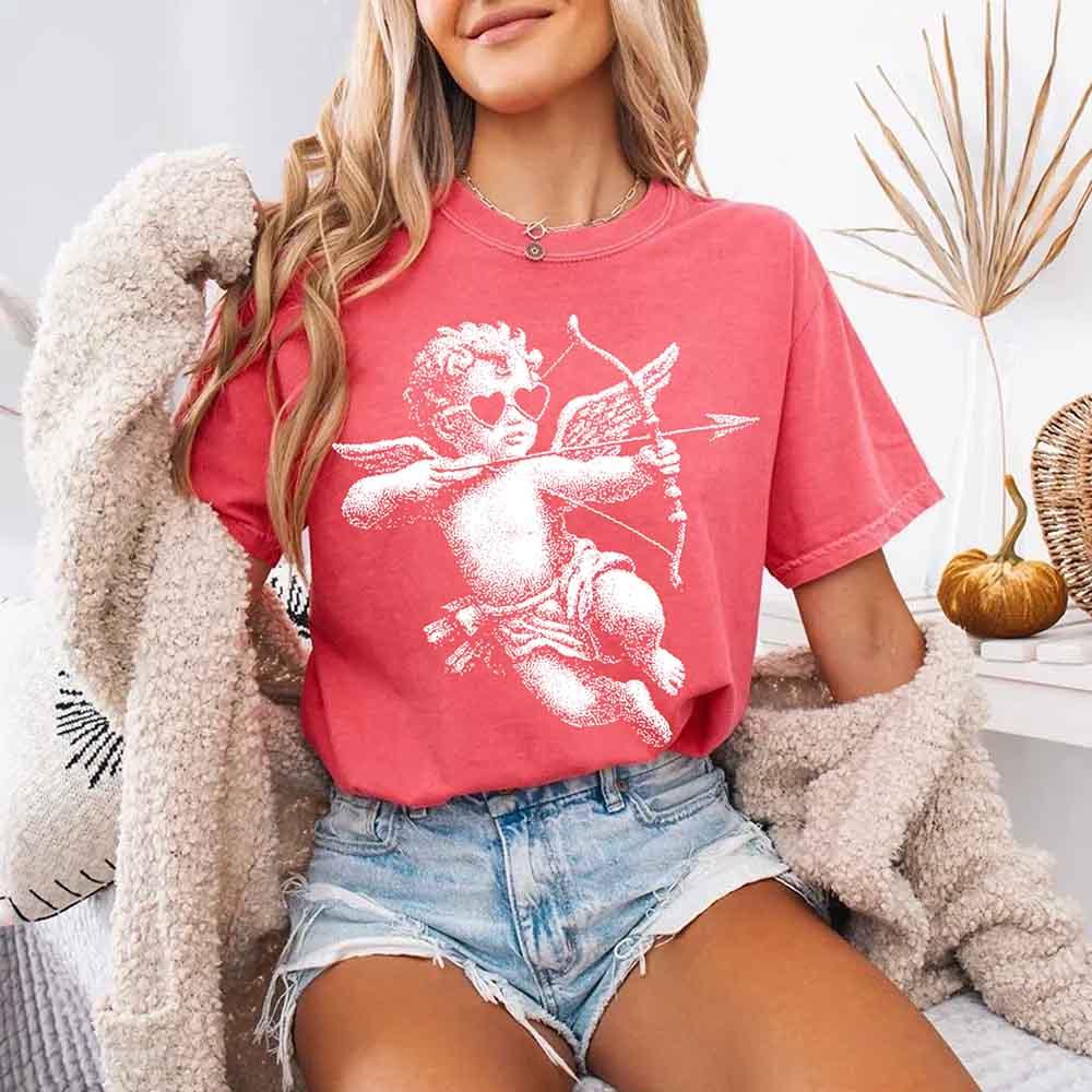 Comfort Colors Halftone Cupid V-Day Tee – Pixel Art Valentine T-shirt - Watermelon - T-shirts