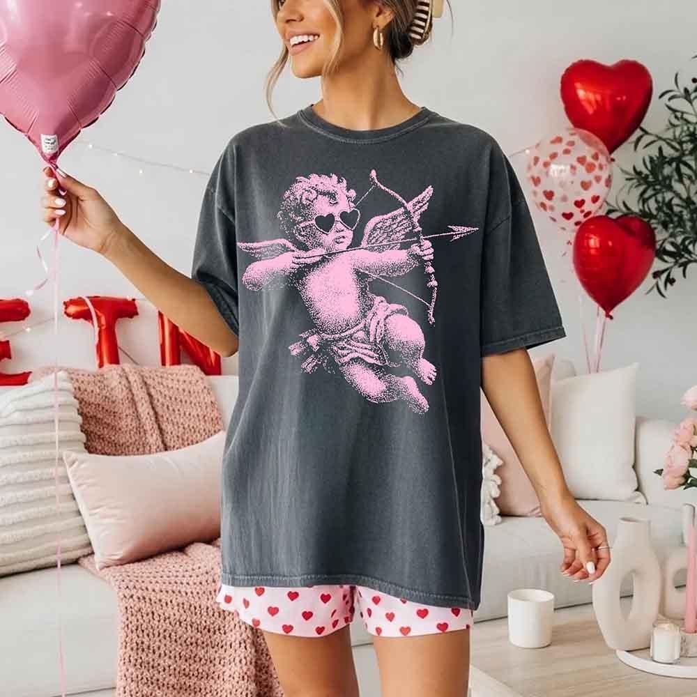 Comfort Colors Halftone Cupid V-Day Tee – Pixel Art Valentine T-shirt - Pepper - T-shirts