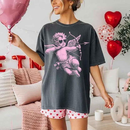 Comfort Colors Halftone Cupid V-Day Tee – Pixel Art Valentine T-shirt - Pepper - T-shirts