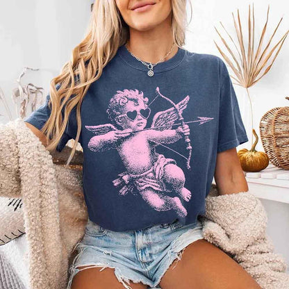 Comfort Colors Halftone Cupid V-Day Tee – Pixel Art Valentine T-shirt - Denim - T-shirts
