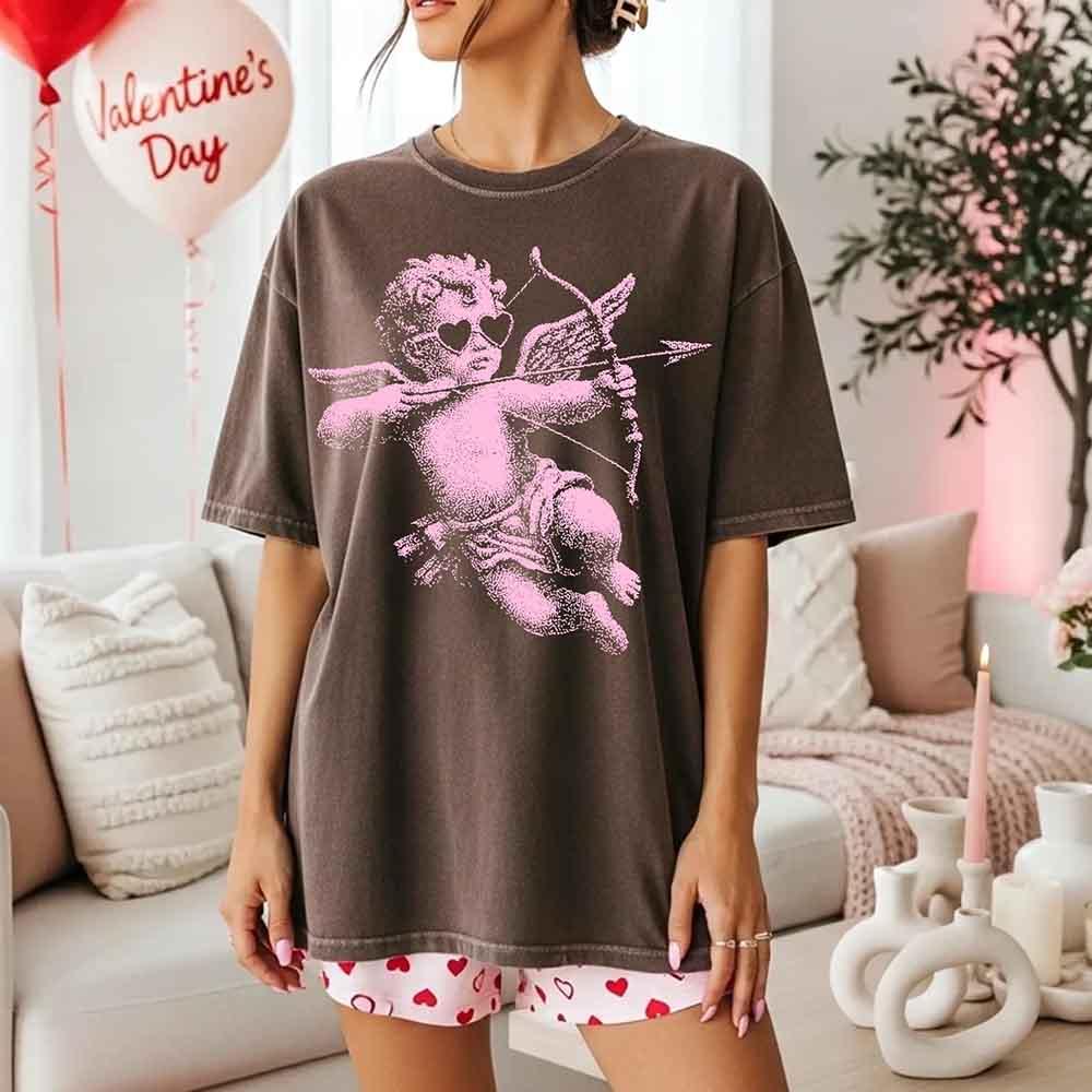 Comfort Colors Halftone Cupid V-Day Tee – Pixel Art Valentine T-shirt - Espresso - T-shirts
