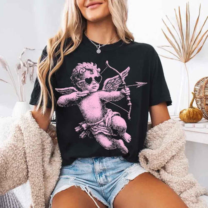 Comfort Colors Halftone Cupid V-Day Tee – Pixel Art Valentine T-shirt - Black - T-shirts