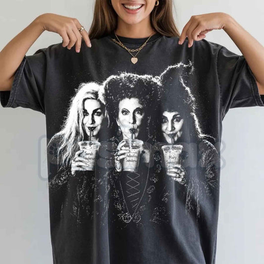 Comfort Colors® Hocus Pocus Iced Coffee Halloween T-Shirt – Retro Spooky Season Characters Graphic Tee, Vintage Autumn Unisex Top - - T-Shirt