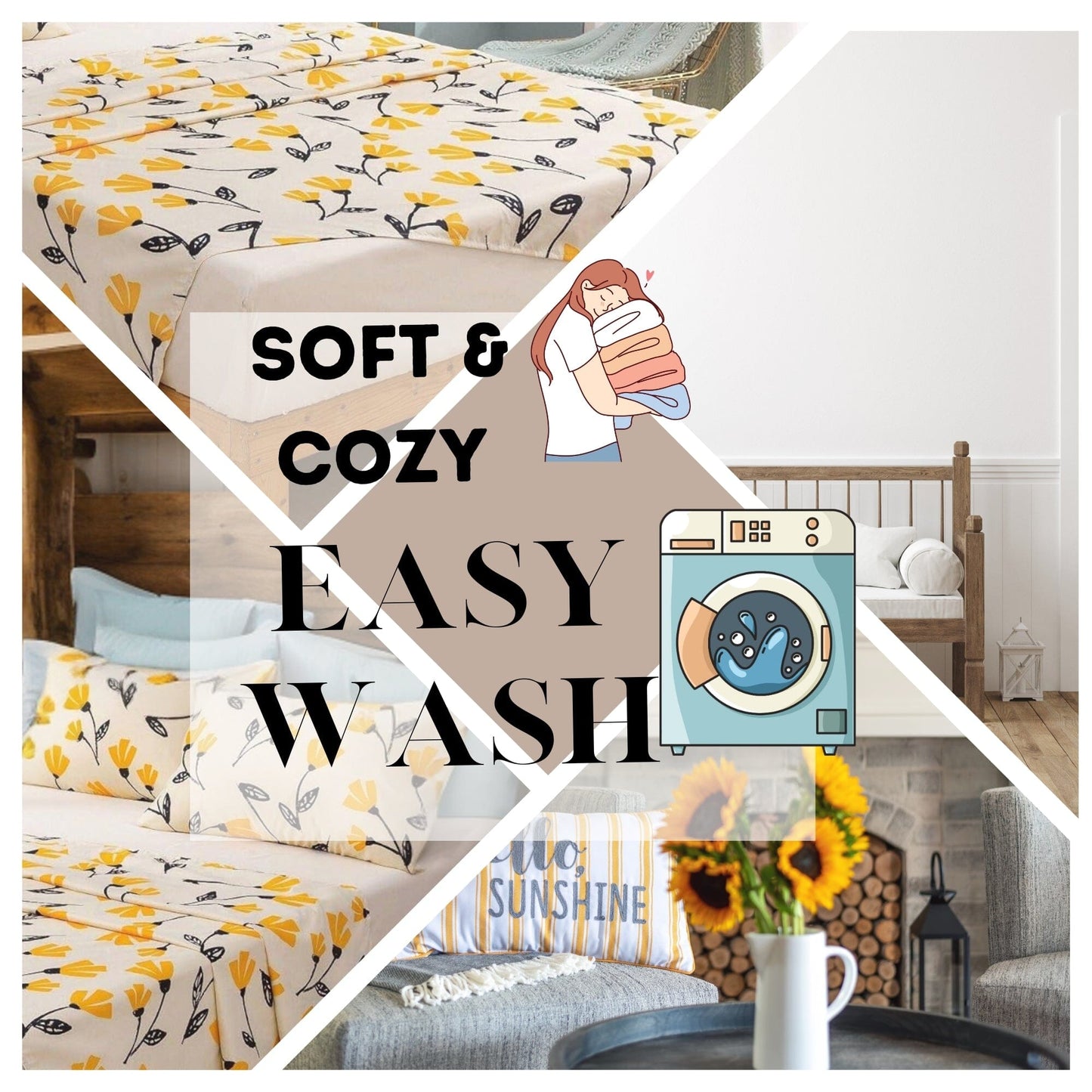 DaDa Bedding Yellow Fleur Golden Orange Floral Ivory Fitted & Flat Bed Sheets Set (18112)- DaDalogy Bedding Collection- {{Product type}}