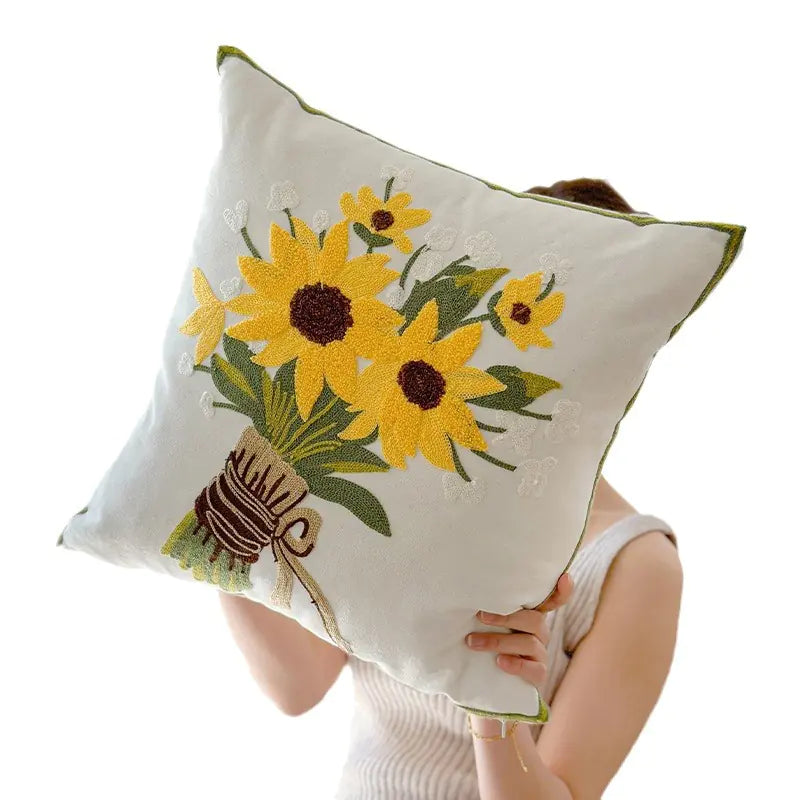 Floral Embroidered Pillow - Kia Day Design