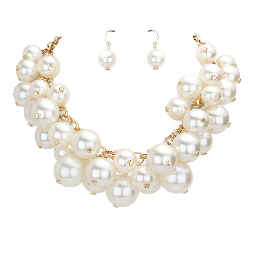Chunky Pearl Collar Necklace - Cream Gold - Jewelry Sets