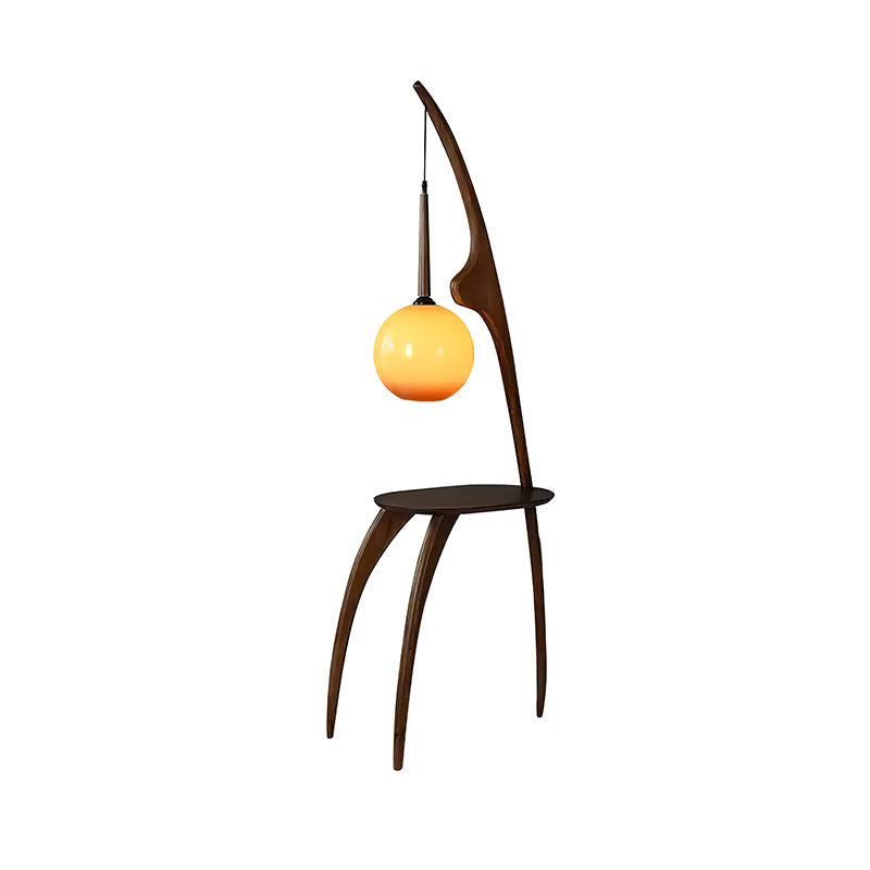 Curved Mantis Arm Floor Lamp - D 22.4" x H 39.4" D 57cm x H 100cm Walnut color & Gradient Amber - Floor Lamp