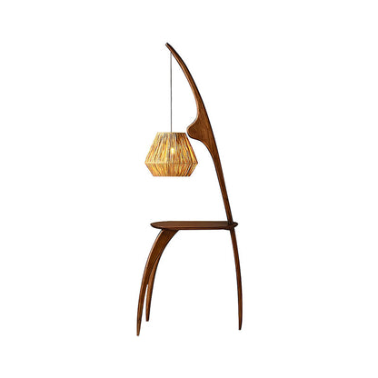Curved Mantis Arm Floor Lamp - D 22.4" x H 39.4" D 57cm x H 100cm Walnut color & Light Brown - Floor Lamp