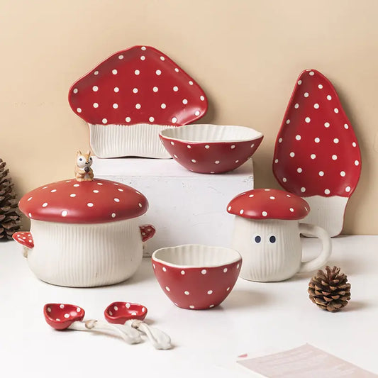 Nordic Style High Color Ceramic Red Mushroom Tableware Cup