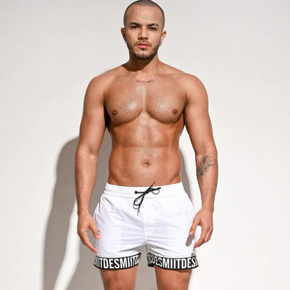 Mens Loose Beach Sports Swim Trunks - White L - swimwear