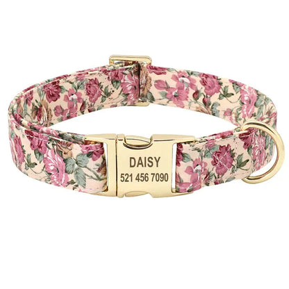 Printed Dog Collar and Leash Set Beige Collar Small