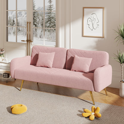 70.47" Pink Fabric Double Sofa with Split Backrest and Two Throw Pillows- V.I.P Digital Presence- {{Product type}}