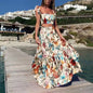 Floral Sleeveless Dress Two-Piece Set - White Blue - dress