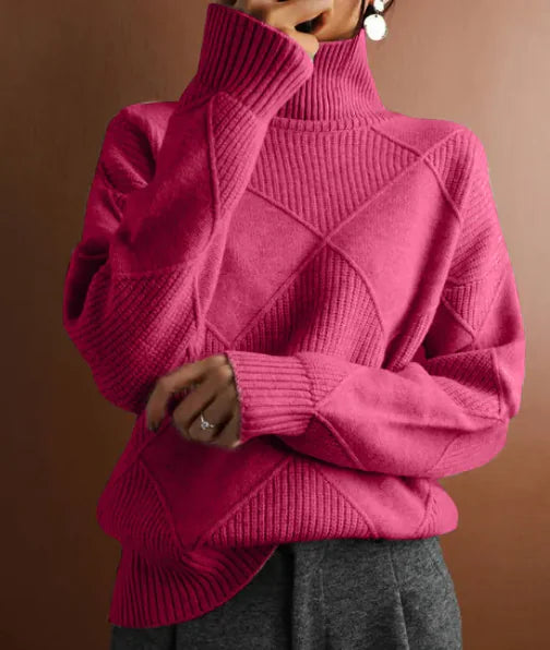 Loose High Collar Knitted Sweater Solid Color - Kia Day Design