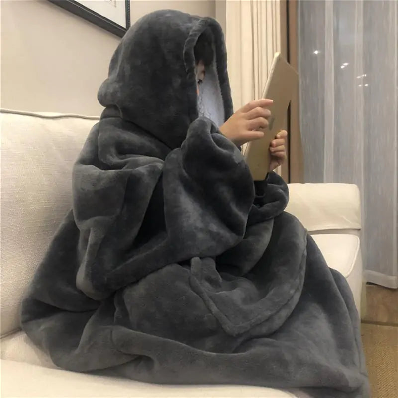 Winter Warm TV Blanket with Sleeves Big Pocket Fleece Family