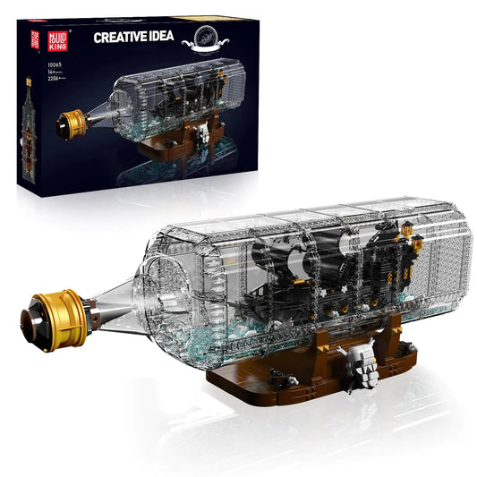 Mould King 10065 Drift Bottle with Black Pearl Ship Building Blocks Set Pirate Ship in Bottle Model Building Kit with Display Stand Collectible Bottle Toy for Adults (2206 Pieces) Kia Day Design