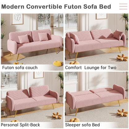 70.47" Pink Fabric Double Sofa with Split Backrest and Two Throw Pillows- V.I.P Digital Presence- {{Product type}}