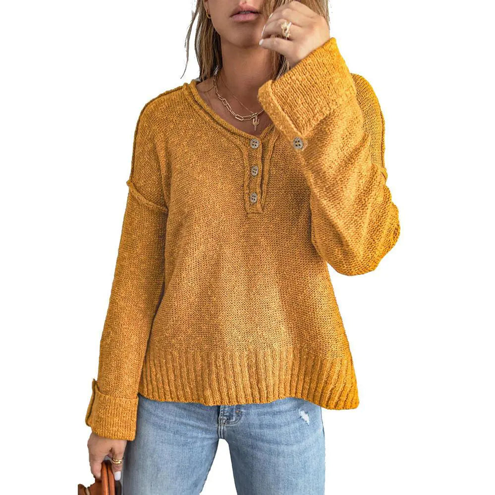 Loose Button Knitted Sweater for Women's Fashion