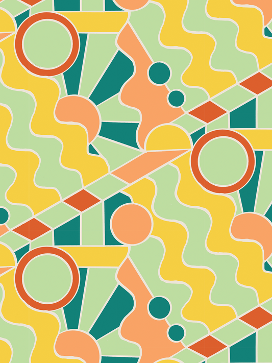 Day Trippin' Wallpaper Mint, Blue, Yellow and Peach - LUXE Peel & Stick - Wallpaper