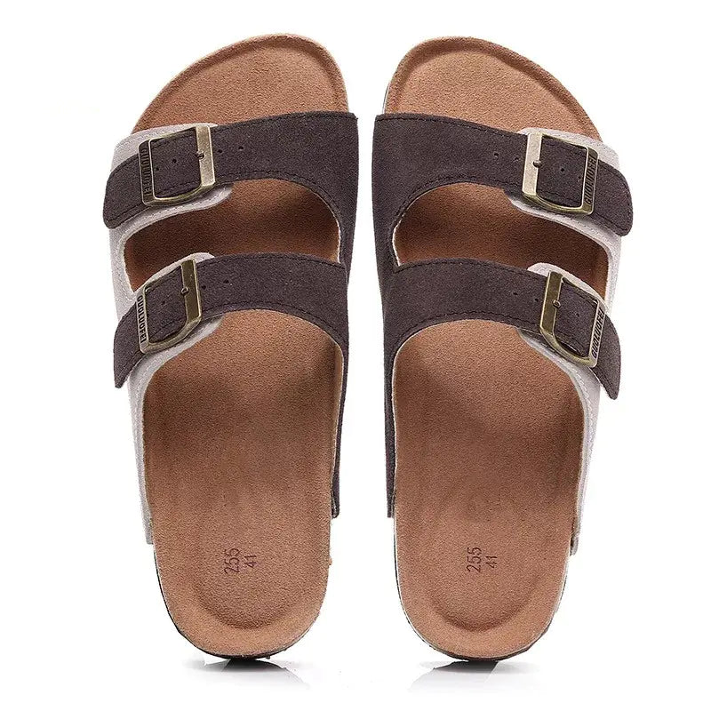 Genuine Leather Cork Sandals - Rice coffee 38 - sandals