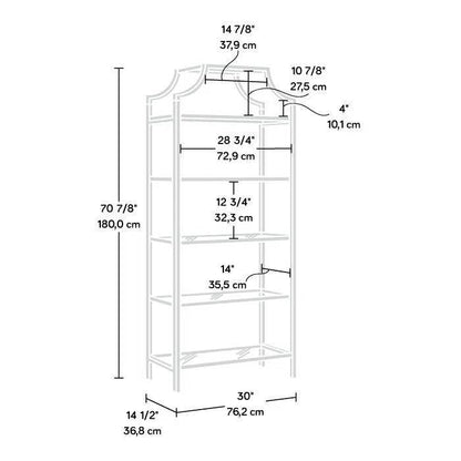 Gold Metal Display Rack Etagere Bookcase with 5 Faux Stone Storage Shelves - - Living Room > Bookcases