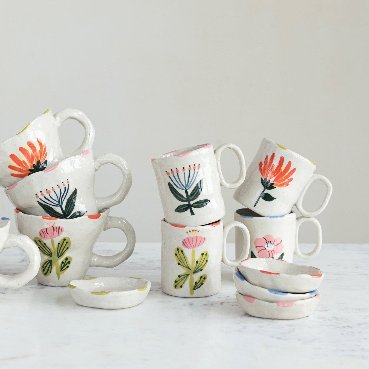 Hand-Painted Ceramic Petite Floral Mug | 4 Styles - - Kitchen & Bath