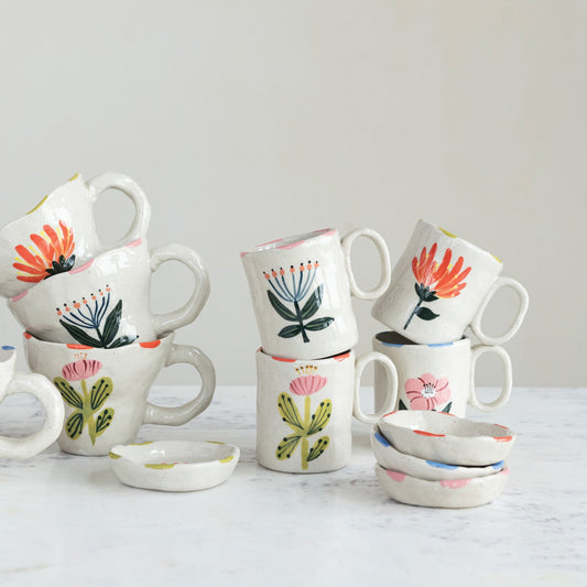 Hand-Painted Ceramic Petite Floral Mug 4 Styles - - mugs