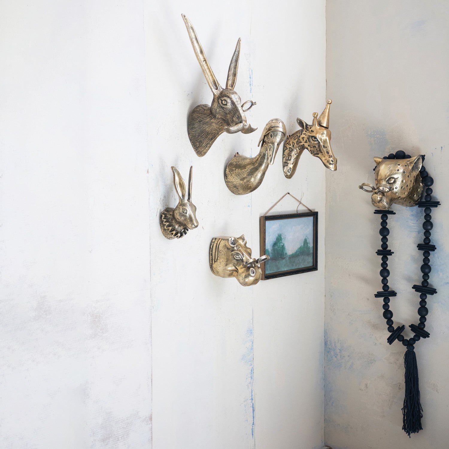 Brass Finish Cast Aluminum Rabbit Head with Ruff Collar Wall Mount - - Wall Hangings